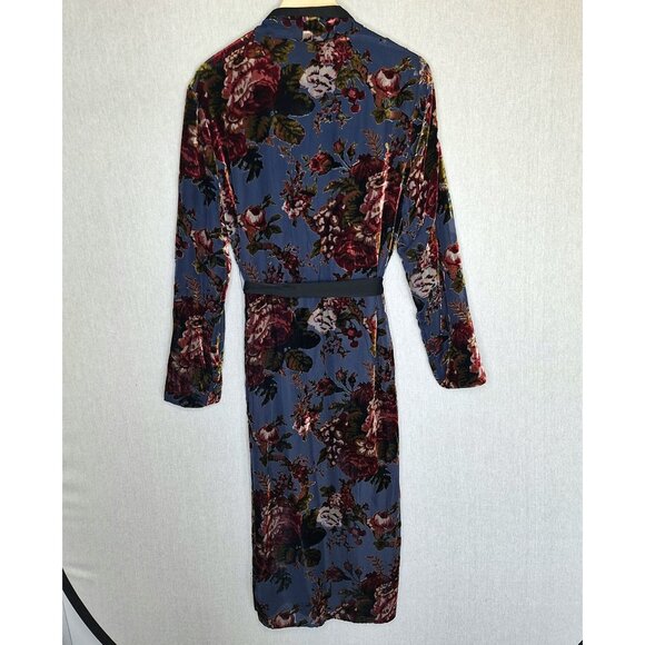 💙 Zara Burnt Velvet Floral Belted Pockets Kimono Coat Size S/M Preppy Chic Arts - Picture 7 of 8